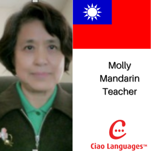 Mandarin teacher profile, with writing "Molly Mandarin Teacher"