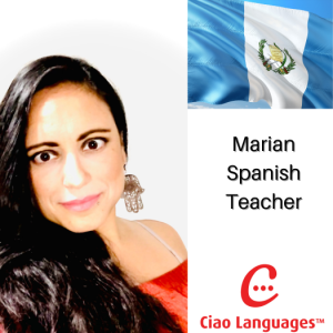 Teacher Profile, "Marian Spanish Teacher" Image of Guatemalan flag.